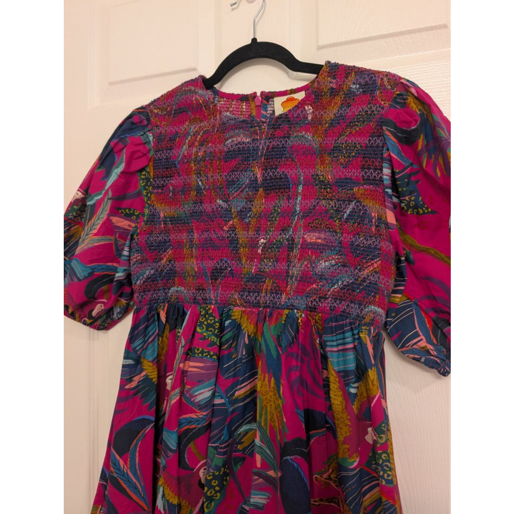 Farm Rio Rainbow Macaws Midi Dress Pink Blue Tropical Bird Print High Low Size S - Picture 2 of 9